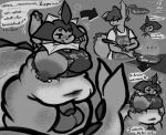  2022 annoyed anthro apron areola balls belly big_areola big_balls big_belly big_breasts big_butt bodily_fluids breasts butt clothing comic cooking cookware deep_navel dialogue dripping duo ear_piercing ear_ring eeveelution egg erect_nipples eyes_closed eyewear foreskin generation_1_pokemon genital_fluids genitals glasses hands_behind_head hi_res huge_balls huge_butt humanoid_genitalia japanese_text kiss_the_cook kitchen_utensils kochapatsu long_tail looking_at_another looking_down male monochrome moobs navel nintendo nipple_piercing nipples one_breast_out one_eye_closed overweight overweight_anthro overweight_male pansol_(kochapatsu) penis piercing pokemon pokemon_(species) precum precum_drip raised_arm ring_piercing semi-anthro shirt smile spatula standing stretching tail text thick_thighs tools topwear torn_clothing torn_shirt torn_topwear translated vaporeon waking_up wardrobe_malfunction zippo_(kochapatsu) 
