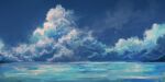  absurdres axleaki blue_sky blue_theme blurry chinese_commentary cloud cloudy_sky commentary day highres horizon no_humans ocean original outdoors scenery sky sky_focus water 