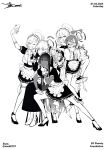  5girls absurdres akane_(blue_archive) angry apron armlock asuna_(blue_archive) blue_archive blush bow cellphone character_request closed_eyes collarbone dark_skin frills full_body garter_straps glasses gloves greyscale highres karin_(blue_archive) leaning_forward long_hair maid maid_headdress monochrome multiple_girls neru_(blue_archive) open_mouth pantyhose phone pleated_skirt rshow selfie simple_background sitting skirt smartphone smile sweatdrop thighhighs tsurime unbuttoned v 