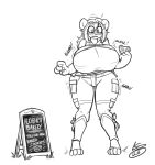  2023 anthro bear big_breasts blush blush_lines body_size_growth breast_expansion breasts clothing expansion female giant_panda hair hi_res huge_breasts huge_thighs hyper hyper_breasts illeana_(miniordebry) lunarspy mammal monochrome signature simple_background size_transformation solo sound_effects species_transformation text thick_thighs thigh_expansion transformation wide_hips 