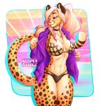  anthro bikini blonde_hair breasts cheetah clothing felid feline female fur hair hi_res hotspicygarbage mammal solo spots spotted_body spotted_fur swimwear thick_thighs yellow_body yellow_fur 