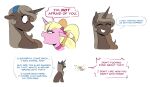  blonde_hair blush brown_body brown_fur brown_hair comic dialogue duo english_text equid equine eureka_(oc) fan_character female fur hair hasbro horn mammal my_little_pony parch_well_(oc) pink_body pink_fur redxbacon simple_background stuttering text unicorn white_background 