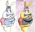  2006 anthro belly big_belly big_breasts big_butt bottomwear breasts butt clothed clothing female fur graphite_(artwork) hair huge_butt jiggly_(kazecat) kazecat lagomorph leporid mammal obese obese_anthro obese_female overweight overweight_anthro overweight_female pencil_(artwork) pink_hair rabbit solo thick_thighs topwear traditional_media_(artwork) wide_hips yellow_body yellow_fur 