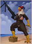  accipitrid accipitriform american_flag_bikini anthro avian bald_eagle beach big_breasts bikini bikini_thong bikini_top bird breasts clothing digital_media_(artwork) eagle eyewear feathers female gun hi_res holding_object outside pose ranged_weapon sand sea_eagle seaside sky smile solo sunglasses swimwear tall_lizzard_(artist) thick_thighs water weapon wide_hips 