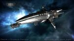  3d battlecruiser_(eve_online) blue_background blue_theme cannon cloud commentary concept_art copyright_name energy_cannon eve_online federation_navy_(eve_online) flying gallente_federation_(eve_online) glowing highres logo military_vehicle navy_faction_(eve_online) nebula original outdoors realistic rene-jansen science_fiction sky space spacecraft star_(sky) starry_sky turret vehicle_focus 