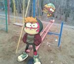  2023 amphibia_(series) amphibian anthro biped brother_(lore) brother_and_sister_(lore) clothed clothing disney duo female frog fully_clothed hair hand_in_pocket hi_res looking_at_viewer male orange_hair photo_background photography_(artwork) pink_body pink_skin playground pockets polly_plantar seesaw sibling_(lore) sister_(lore) sprig_plantar standing tadpole young zeorandy 