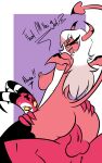  absurd_res anthro aptom7747 balls blitzo_(helluva_boss) breasts cowgirl_position demon demon_humanoid dialogue duo fangs female female_penetrated from_front_position genitals hair helluva_boss hi_res horn humanoid humanoid_on_anthro imp intraspecies looking_pleasured male male/female male_penetrating male_penetrating_female nipples nude on_bottom on_top penetration penis pink_body pink_eyes red_body red_eyes sex simple_background smile succubus tattoo teeth text verosika_mayday_(helluva_boss) white_hair wings 