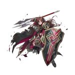  1girl armor axe battle_axe black_cape broken broken_weapon brown_eyes brown_hair cape clenched_teeth dai-xt damaged fingerless_gloves fire_emblem fire_emblem:_mystery_of_the_emblem fire_emblem_heroes gloves holding holding_axe holding_shield long_hair lunge official_alternate_costume official_art red_cape red_gloves sheena_(fire_emblem) sheena_(resplendent)_(fire_emblem) shield solo teeth torn_cape torn_clothes v-shaped_eyebrows weapon 