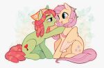  2girls feathered_wings flower fluttershy from_side green_fur hair_flower hair_ornament mionn multiple_girls my_little_pony my_little_pony:_friendship_is_magic open_mouth pegasus pink_hair pony_(animal) red_hair simple_background tree_hugger white_flower wings yellow_fur 