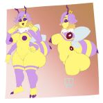  4_arms absurd_res antennae_(anatomy) arthropod arthropod_abdomen bee big_butt breasts butt crown feet happy headgear hi_res hymenopteran insect lunalust model_sheet multi_arm multi_limb neck_tuft nipples nude pear-shaped_figure slightly_chubby stinger_(anatomy) toes tuft vio_(bottomheavybee) wide_hips wings 