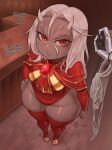 annoyed bottom_heavy breasts calamity_(terraria_mod) clothed clothing cross-popping_vein dialogue disembodied_hand eyelashes female grey_body grey_skin hair hand_on_hip hi_res horn horned_humanoid humanoid legwear leotard looking_at_viewer navel_outline not_furry ourobot pupils red_clothing red_eyes red_legwear red_leotard red_thigh_highs scar short_stack skindentation slit_pupils small_breasts solo supreme_calamitas_(terraria_mod) talking_to_viewer terraria text thick_thighs thigh_highs white_hair white_horn wide_hips 