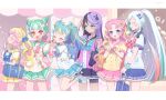  6+girls :d absurdres ahoge bag bike_shorts bike_shorts_under_skirt black_bag black_hair black_skirt blonde_hair blue_bag blue_bow blue_eyes blue_hair blue_skirt blunt_bangs blunt_ends blush bow bracelet braid braided_bun cardigan carron_(waccha_primagi!) cat_hair_ornament character_hair_ornament chimumu closed_eyes collared_shirt commentary_request cone_hair_bun cowboy_shot crepe dark_skin double_bun fang food frilled_skirt frills gradient_hair green_hair green_sailor_collar green_skirt hair_bun hair_ornament hand_up hanitan highres holding holding_food jewelry letterboxed long_hair momokan_(mmkn100) multicolored_hair multiple_girls myamu nail_polish necklace open_mouth outdoors own_hands_together parted_bangs patano_(waccha_primagi) pink_bow pink_cardigan pink_hair pink_skirt plaid plaid_bow pleated_skirt ponytail pretty_(series) profile purple_eyes purple_hair rabbit_hair_ornament red_hair ryuume_(waccha_primagi!) sailor_collar school_bag school_uniform serafuku shirt shoes short_hair short_sleeves shoulder_bag sidelocks skirt smile sneakers standing standing_on_one_leg streaked_hair tongue tongue_out twintails very_long_hair waccha_primagi! wavy_hair white_hair white_shirt yawning yellow_bag yellow_sailor_collar yellow_shirt yellow_skirt 
