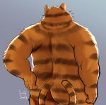  2023 anthro butt domestic_cat english_text father_(lore) felid feline felis fur garfield_(series) hi_res male mammal mature_male nude onomatopoeia orange_body orange_fur overweight overweight_male parent_(lore) portrait rear_view scratching scratching_butt simple_background solo sound_effects stocky striped_body striped_fur stripes tail text three-quarter_portrait vic_(garfield) warmbrr whiskers 
