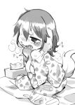  2023 absurd_res anthro bedding blush bodily_fluids bottomwear breasts breath canid canine canis clothed clothing domestic_dog exposed_breasts eyelashes fangs female floppy_ears hair hands_between_legs hi_res kemono konomi_(oposa) mammal masturbation monochrome nipples open_mouth oposa pajama_pants pajama_shirt pajamas pants puffy_nipples shirt sitting sketch solo sweat tail teeth tissue topwear 