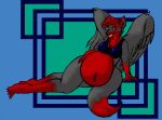 anthro belly big_belly big_breasts breasts canid canine chemic clothing danellz digital_media_(artwork) female fox fur grey_body grey_fur hair mammal navel outie_navel pregnant red_body red_eyes red_fur solo thick_thighs topwear wings 