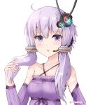  absurdres android barcode breasts dress hair_ornament headset highres joints maintenance open_mouth purple_dress purple_eyes purple_hair purple_sleeves rasen_manga robot_joints small_breasts voiceroid wire yuzuki_yukari 