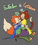  &quot;honest&quot;_john_foulfellow button_eyes canid canine clothing domestic_cat embrace fdkvrghmgd felid feline felis fox gideon_(pinocchio) hat headgear headwear hug male male/male mammal midriff pinocchio sitting_in_lap tail top_hat whiskers 