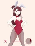  absurdres animal_ears artist_request ass_visible_through_thighs breasts brown_hair bunny_day english_commentary fake_animal_ears frown highres kagari_atsuko leotard little_witch_academia looking_at_viewer pantyhose playboy_bunny rabbit_ears red_leotard red_tie 