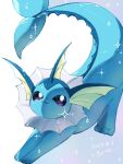  :3 bright_pupils closed_mouth commentary_request dated highres looking_up no_humans pokemon pokemon_(creature) purple_eyes signature smile solo stretching surumeika_(ninfiiiir) vaporeon white_background white_pupils 