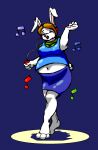  anthro belly bottomwear breasts buckteeth clothing dancing danellz digital_media_(artwork) eyes_closed female fur hair headphones hi_res lagomorph leporid mammal musical_note navel open_mouth outie_navel pregnant rabbit shirt shorts solo teeth topwear white_body white_fur 