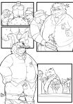  96panda anthro bear black_and_white canid canine canis chastity_cage chastity_device clothing comic domestic_dog embarrassed felid hi_res humiliation lion male male/male mammal monochrome office overweight overweight_anthro overweight_male pantherine police public public_nudity solo suit undressing 