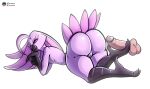  anthro anus azalea_churchsong bent_over big_butt breasts butt disembodied_penis female foot_fetish foot_play footjob fours_(artist) genitals head_on_hands hi_res male penis pink_body pussy sex small_breasts solo talons 