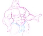  2016 5_fingers abs anthro biceps big_muscles bulge clothed clothing digital_media_(artwork) domestic_cat erect_nipples fangs felid feline felis fingers front_view genital_outline guide_lines hairless hairless_cat half-closed_eyes huge_muscles looking_at_self male mammal muscular narrowed_eyes nipples nobodyshouse pecs penis_outline portrait pubes simple_background sketch solo speedo speedo_only sphynx_(cat) swimwear teeth three-quarter_portrait topless underwear underwear_only white_background 