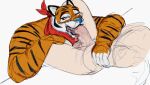  anthro balls bodily_fluids cum cum_from_nose cum_in_nose cum_inside cum_taste custapple duo felid fellatio frosted_flakes genital_fluids genitals human interspecies kellogg&#039;s male male/male mammal mascot muscular oral pantherine penile sex tiger tongue tony_the_tiger 