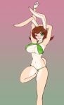 2023 absurd_res anklet anthro big_breasts bikini breasts brown_hair cleavage clothed clothing eyebrow_through_hair eyebrows eyelashes female fur green_bikini green_clothing green_eyes green_swimwear hair hi_res holding_arm jewelry lagomorph leporid long_ears looking_at_viewer mammal navel on_one_leg one_eye_closed open_mouth open_smile rabbit scorpdk smile solo standing swimwear tan_body tan_fur translucent translucent_hair white_body white_fur wink wristband 