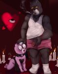  &lt;3 2023 all_fours anthro bear blood bodily_fluids brown_body bunny0baby candle clothed clothing crossdressing duo eyewear genital_fluids genitals glasses hi_res male mammal nosebleed padre_(unicorn_wars) penis precum purple_body sargento_caricias shirt slightly_chubby smoking topwear underwear unicorn_wars 