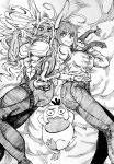  2girls animal_ears ass boku_no_hero_academia breasts chainsaw_man eindrawppsn highres huge_ass large_breasts leotard looking_at_viewer makima_(chainsaw_man) mirko monochrome multiple_girls muscular muscular_female necktie pokemon psyduck rabbit_ears thick_thighs thighhighs thighs tight_clothes traditional_media 