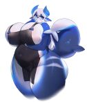  absurd_res anthro belly big_belly big_breasts big_butt blue_body blue_eyes breasts butt cleavage clothed clothing female fish hair hi_res horn huge_breasts huge_butt huge_thighs hybrid hyper hyper_breasts hyper_butt hyper_thighs marine markings navel overweight overweight_anthro overweight_female shark side_boob simple_background soda_(soda_uyu) solo standing tail thick_thighs utterangle white_body white_hair wide_hips 