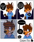  4:5 absurd_res anthro black_nose blush brown_hair canid canine clothed clothing comic cordy_fox cordy_fox_(character) e621 english_text eyewear fox fur glasses group hair hi_res humor inner_ear_fluff male mammal multicolored_body multicolored_fur nervous orange_body orange_fur shirt solo_focus text topwear tuft white_inner_ear_fluff 