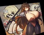  3girls bare_shoulders black_gloves black_pantyhose blonde_hair breasts brown_coat brown_hair brown_leotard cleavage coat coattails cup detached_collar dress drinking_straw genderswap genderswap_(mtf) genshin_impact gloves gradient_hair halo highleg highleg_leotard huge_breasts leotard long_hair long_sleeves looking_at_viewer lumine_(genshin_impact) medium_hair melon22 multicolored_hair multiple_girls orange_eyes orange_hair paimon_(genshin_impact) pantyhose polearm sidelocks spear sunglasses thick_thighs thighs very_long_hair weapon white_dress white_hair yellow_eyes zhongli_(genshin_impact) 