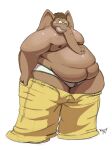  anthro belly blush brown_body brown_hair brown_skin clothed clothing dressing elephant elephantid hair hi_res kazecat love_handles male mammal moobs nipples obese obese_anthro obese_male overweight overweight_anthro overweight_male proboscidean proboscis_(anatomy) solo standing thick_thighs topless trunk_(anatomy) tusks underwear wide_hips 