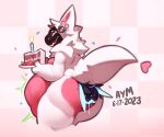  &lt;3 anal anal_vore aymbord cake candle confetti dessert fluffy fluffy_ears fluffy_tail food fruit fur machine pink_body pink_fur plant protogen protogen_visor strawberry tail vore white_body white_fur 