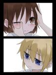  2girls blonde_hair blue_eyes blush brown_eyes brown_hair fusuma_(suwaru_boom) hands_on_another&#039;s_face highres kill_me_baby long_hair multiple_girls oribe_yasuna short_hair sonya_(kill_me_baby) tears yuri 