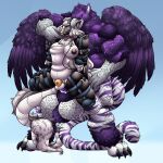  abdominal_bulge afoxywitch anthro avian balls big_balls big_dom_small_sub big_penis binder_(restraint) chastity_cage chastity_device dominant dragon eastern_dragon genitals gryphon hi_res huge_penis mythological_avian mythology penis restraints size_difference 