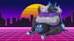  16:9 absurd_res anthro big_breasts big_bulge breasts bulge bulge_in_face canid canine canis chug_jug cleavage clothed clothing epic_games fluffy fortnite gynomorph hi_res huge_breasts huge_bulge hyper hyper_breasts hyper_bulge impaledwolf intersex latex mammal null_bulge pack_leader_highwire solo thick_thighs vaporwave widescreen wolf 