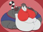  2018 3_toes 4:3 5_fingers anthro bar_emanata barefoot batspid2 belly big_belly big_breasts big_butt biped black_body black_fur black_nose blue_clothing bottomwear breasts brown_body brown_fur butt cleavage clothed clothed_anthro clothed_female clothing crop_top digital_drawing_(artwork) digital_media_(artwork) double_chin emanata eyebrows eyelashes eyewear facial_markings feet female fingers flabby_arms flat_colors front_view full-length_portrait fur geometric_background gesture glasses gloves_(marking) grey_body grey_fur grey_hair hair head_markings huge_breasts huge_butt huge_thighs hyper hyper_belly hyper_breasts hyper_butt hyper_hips hyper_thighs joseph_(lubsol) lemur looking_away love_handles mammal markings mask_(marking) midriff morbidly_obese morbidly_obese_anthro morbidly_obese_female multicolored_body multicolored_clothing multicolored_fur narrowed_eyes navel nipple_outline obese obese_anthro obese_female overweight overweight_anthro overweight_female portrait primate red_background red_clothing ring_(marking) ringtail shirt shorts signature simple_background solo standing strepsirrhine tail tail_markings thick_thighs three-quarter_view toes topwear tufted_ears two_tone_clothing v_sign white_body white_fur yellow_eyes 