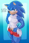  anthro bulge clothed clothing dialogue hi_res jackofak looking_at_viewer male muscular muscular_male nipple_outline pubes sega solo sonic_the_hedgehog sonic_the_hedgehog_(series) 