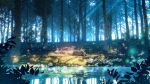  artist_name dappled_sunlight fireflies forest grass hachio81 highres lake nature no_humans original plant reflection reflective_water rock scenery sunlight tagme tree water 