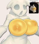  big_breasts breasts cookware egg_creature egg_yolk female food food_creature food_humanoid frying_pan ghost hi_res huge_breasts humanoid kitchen_utensils open_mouth reference_image reference_photo solo spirit tools w0m1 white_body 