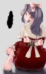  1girl arms_behind_back barefoot bdsm bondage bound capelet character_request commentary_request dress frilled_dress frills gakkou_no_kaidan_(anime) highres long_hair purple_hair red_dress restrained shibari sitting soles solo takeguchi_kouhei white_capelet 
