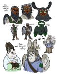  &lt;3 alternate_species anthro antlers avatar_(tma) avian avian_feet barn_owl bird bottomwear brown_hair cargo_pants clothed clothing dress_shirt duo english_text eye_avatar_(tma) fangs feathered_wings feathers fluffy fully_clothed furrification hair hi_res hoodie horn jonathan_sims knife kory_bing lagomorph leporid long_ears male mammal martin_blackwood masked_owl multi_eye owl pants rabbit shirt sweater sweater_vest teeth text the_magnus_archives topwear transformation tytonid vest wings wolpertinger 
