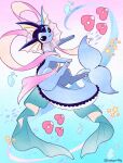  :3 animal_focus blue_background blue_skin bubble closed_eyes colored_skin commentary_request fins forked_tail gradient_background head_fins luvdisc mochopaccho no_humans pawpads pink_background pokemon pokemon_(creature) star_(symbol) tail twitter_username vaporeon wide_oval_eyes 