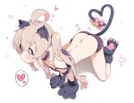 1girl ahoge all_fours animal_ears animal_hands bell butt_crack cat_ears cat_lingerie cat_paws cat_tail choker commentary_request heart heart_tail highres implied_tail_plug long_hair matatabi_(2ccp) meme_attire onii-chan_wa_oshimai! oyama_mahiro ribbon solo tail tail_bell tail_ornament tail_ribbon twintails white_background 