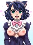  &lt;3 animal_humanoid areola black_hair blush bow_ribbon breasts cat_humanoid cyan_hijirikawa domestic_cat exposed_breasts felid felid_humanoid feline feline_humanoid felis female goth gothic_lolita green_eyes hair hi_res humanoid lolita_(fashion) maid_headdress mammal mammal_humanoid nipples open_mouth sanrio short_hair show_by_rock!! simple_background solo toast-arts 