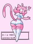  absurd_res anthro big_butt butt clothing exclamation_point female generation_1_pokemon hi_res hoodie legendary_pokemon may_(tomfoolery) mew_(pokemon) nintendo pink_body pokemon pokemon_(species) shocked_expression solo tail thick_thighs tomfoolery topwear 