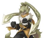  anthro bandai_namco belt bottomwear clothing digimon digimon_(species) digimon_ghost_game fluffy_chest fur gloves grey_eyes handwear knuckleduster long_ears male pants ponytail_ears sin_remyheart solo symbareangoramon yellow_body yellow_fur 